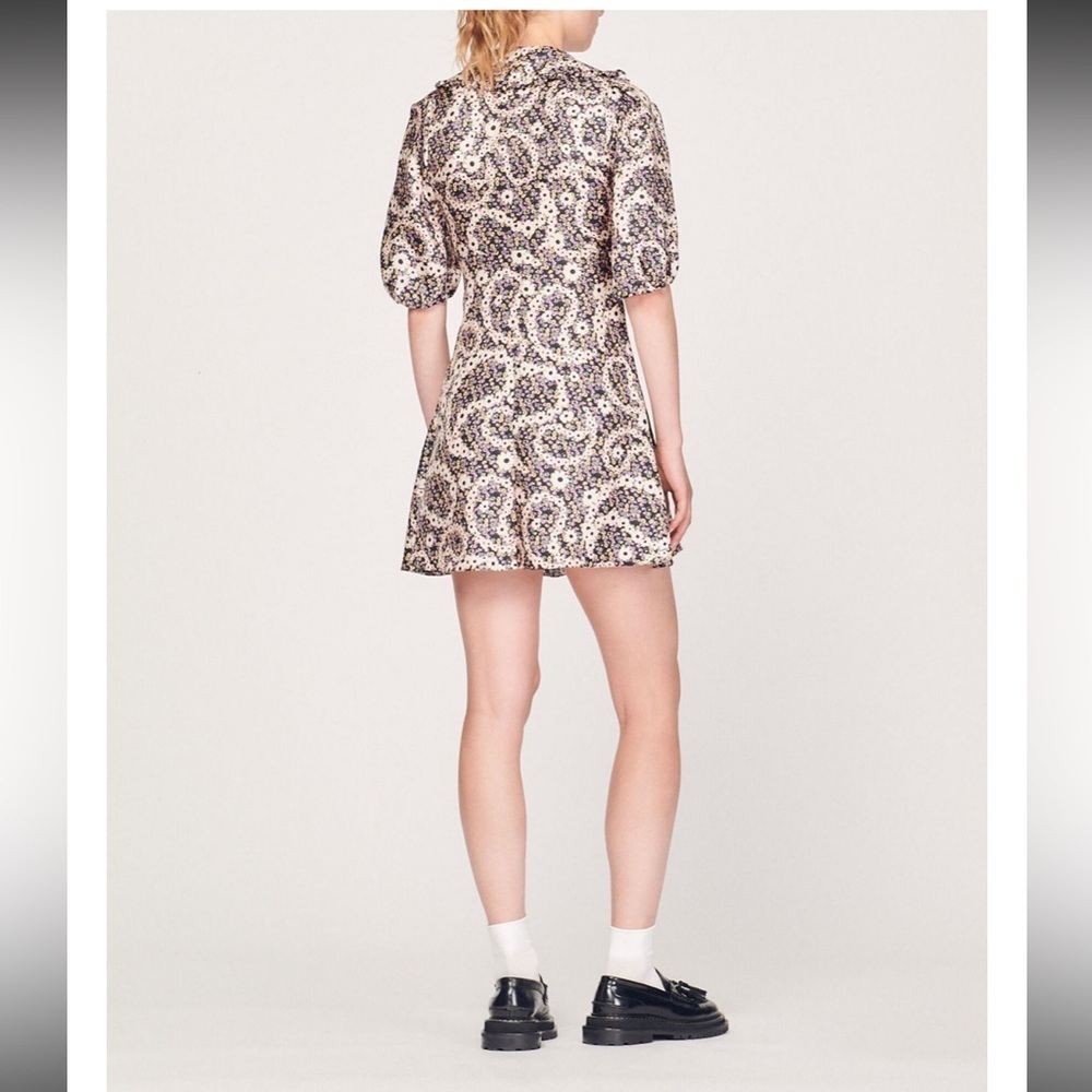 NWT SANDRO 100% Silk V-Neck Dress Size 38 (US 6) - Picture 4 of 13
